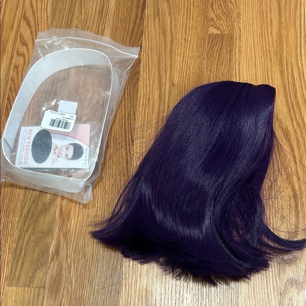 Deep Violet Purple one size adult Hair wig medium length 13” w/ cap